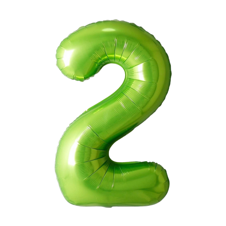 Lime green 34in number 2 foil balloon for birthday parties – from Parte Haus party supply store in Bethesda, Maryland.