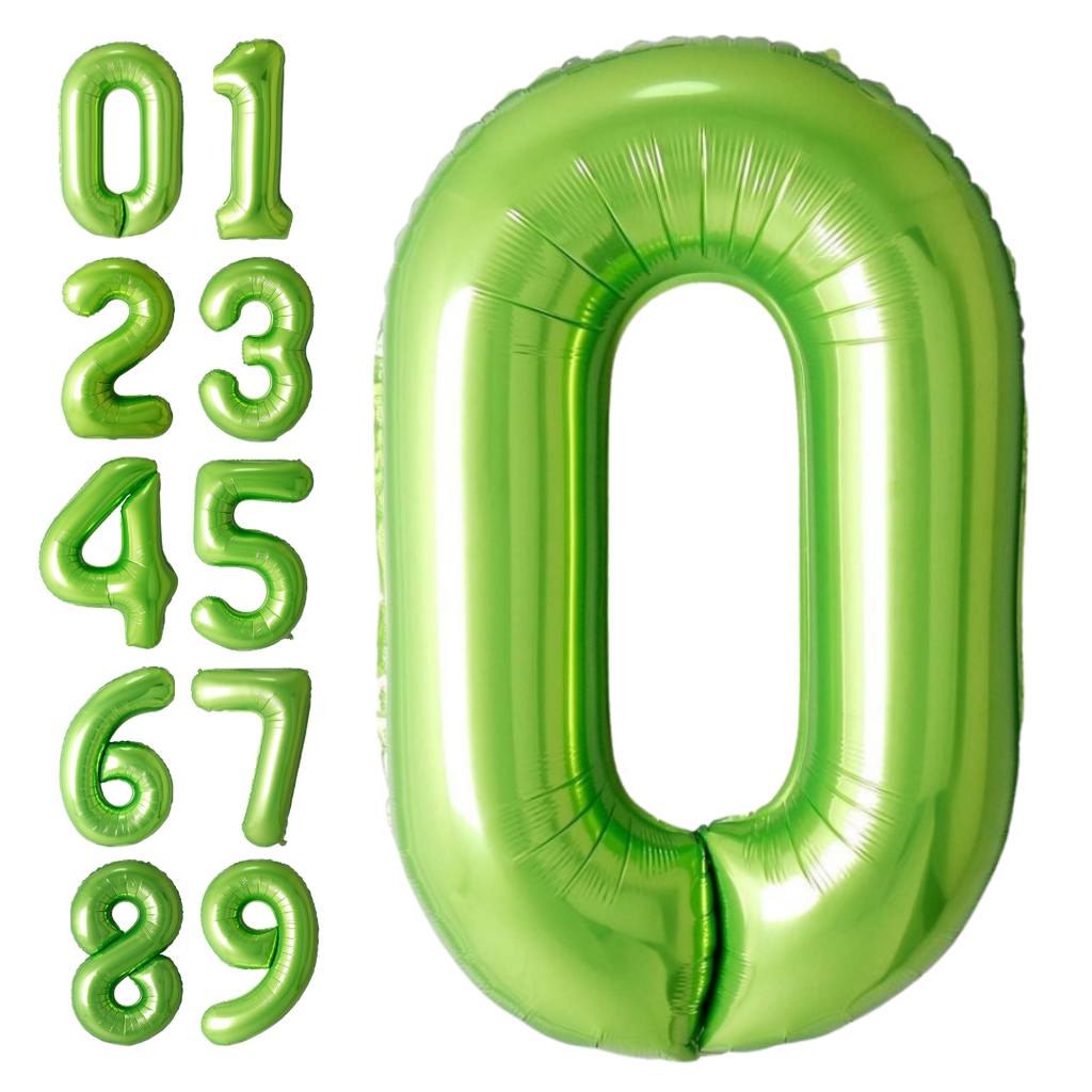 lime green number balloons metallic finish birthday celebration from Parte Haus party supply store in Bethesda Maryland