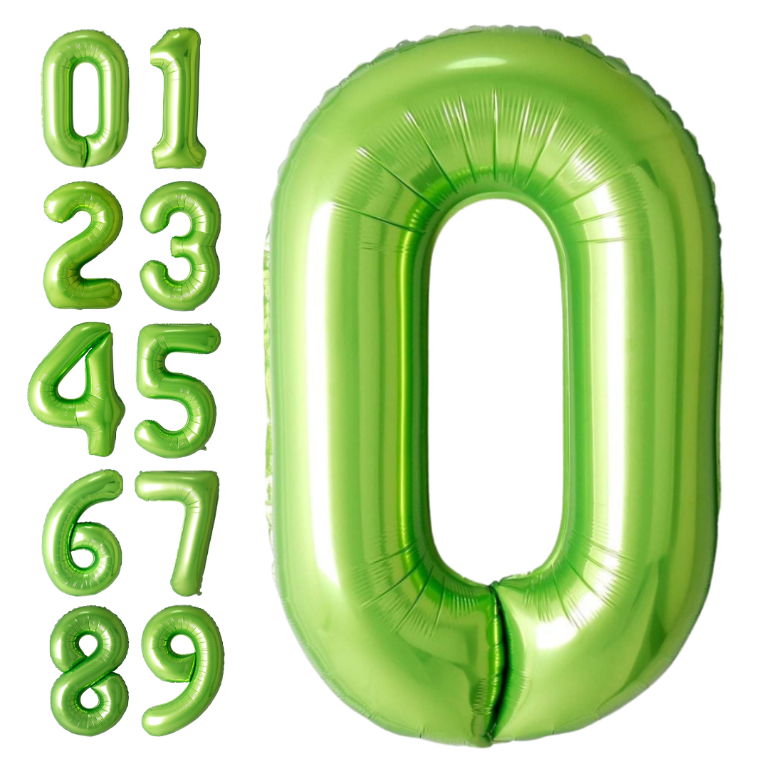 lime green number balloons metallic finish birthday celebration from Parte Haus party supply store in Bethesda Maryland