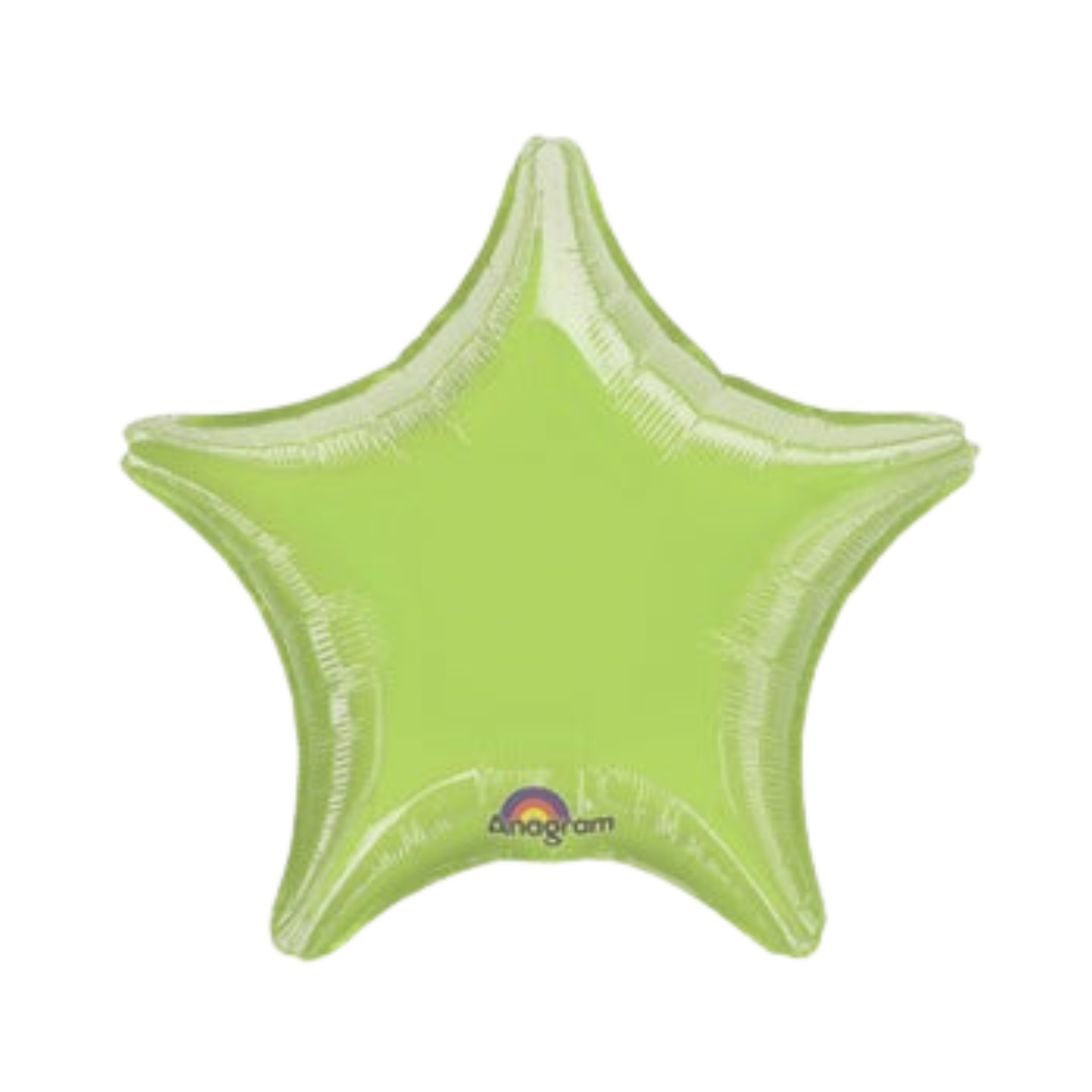 Lime green star foil balloon shiny five point shape birthday theme from Parte Haus party supply store in Bethesda MD