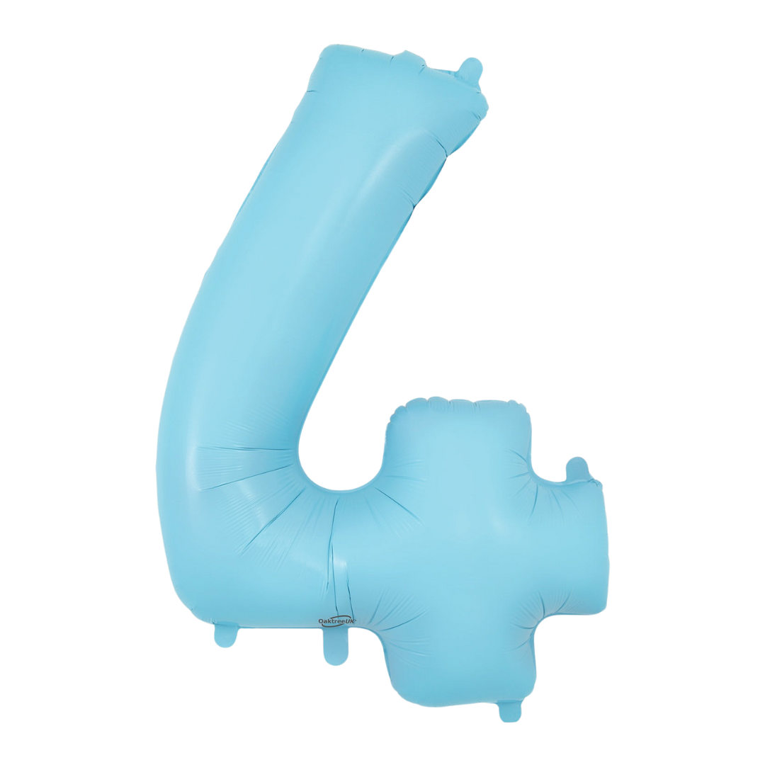 matte light blue number 4 foil balloon birthday decoration from Parte Haus party supply store in Bethesda MD