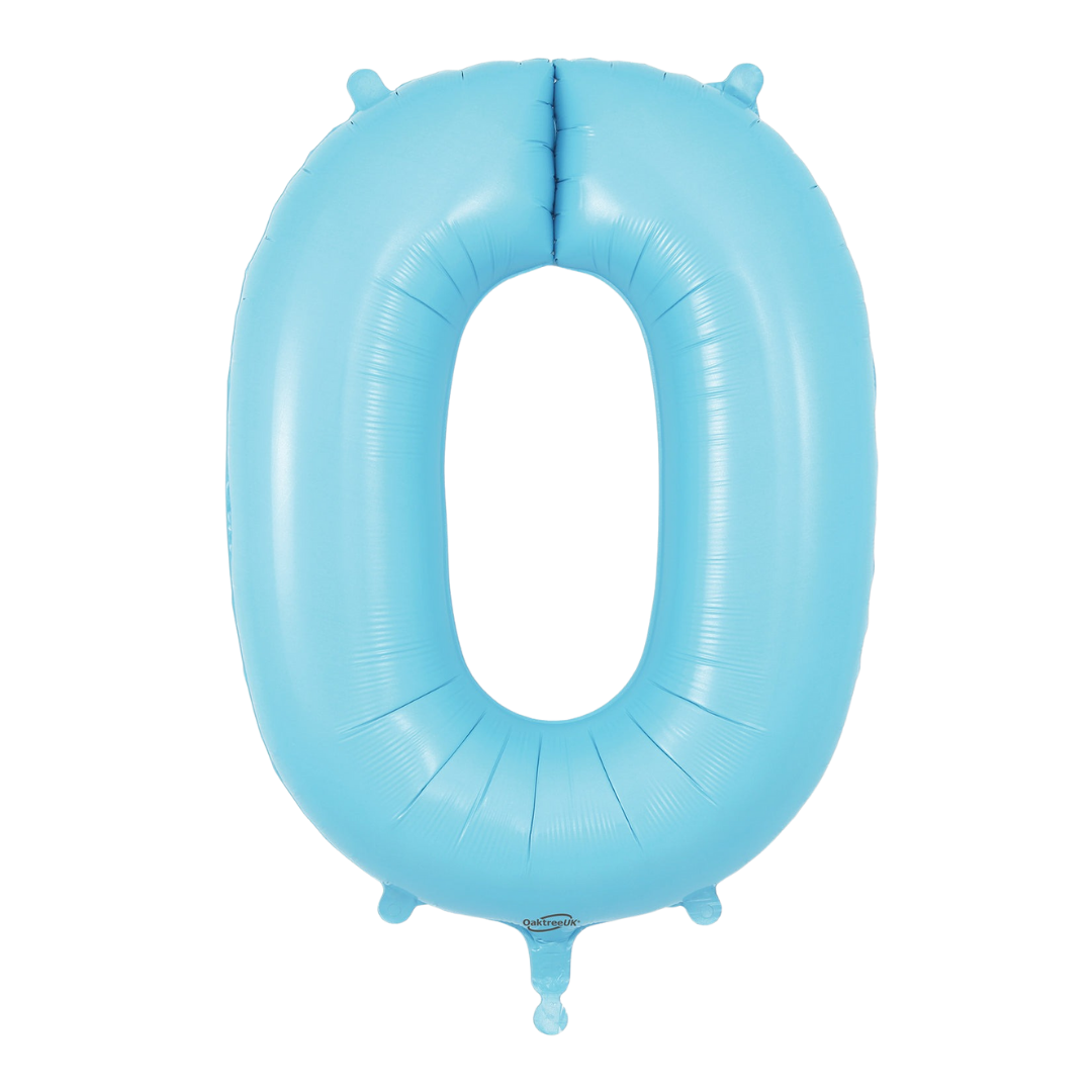 Matte light blue 0 number balloon 34in for birthdays, anniversaries, and graduation celebrations - from Parte Haus party supply store in Bethesda, MD.