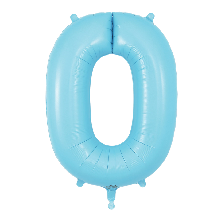 Matte light blue 0 number balloon 34in for birthdays, anniversaries, and graduation celebrations - from Parte Haus party supply store in Bethesda, MD.