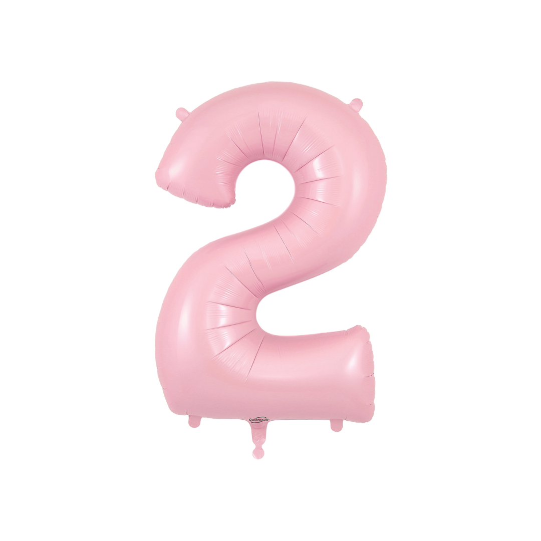 Matte pink 34in number 2 foil balloon for birthday and milestone parties – from Parte Haus party supply store in Bethesda, MD.