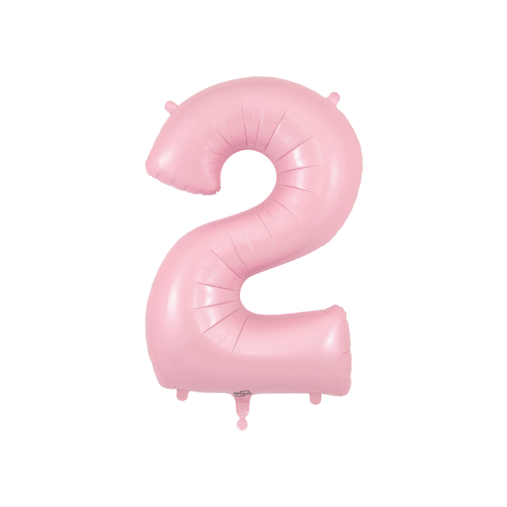 Matte pink 34in number 2 foil balloon for birthday and milestone parties – from Parte Haus party supply store in Bethesda, MD.