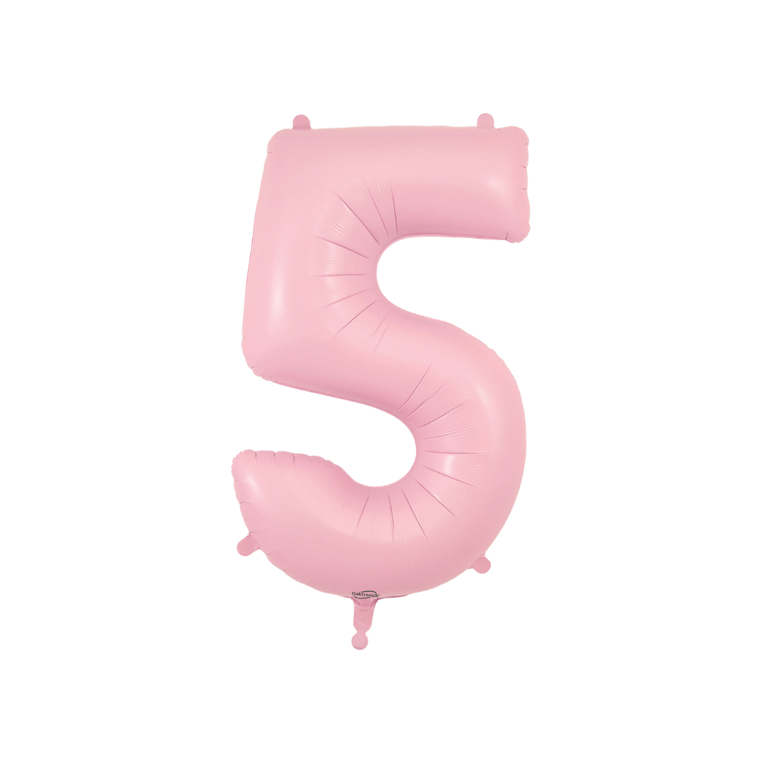 Matte pink number 5 foil balloon for birthday milestone from Parte Haus party supply store in Bethesda Maryland