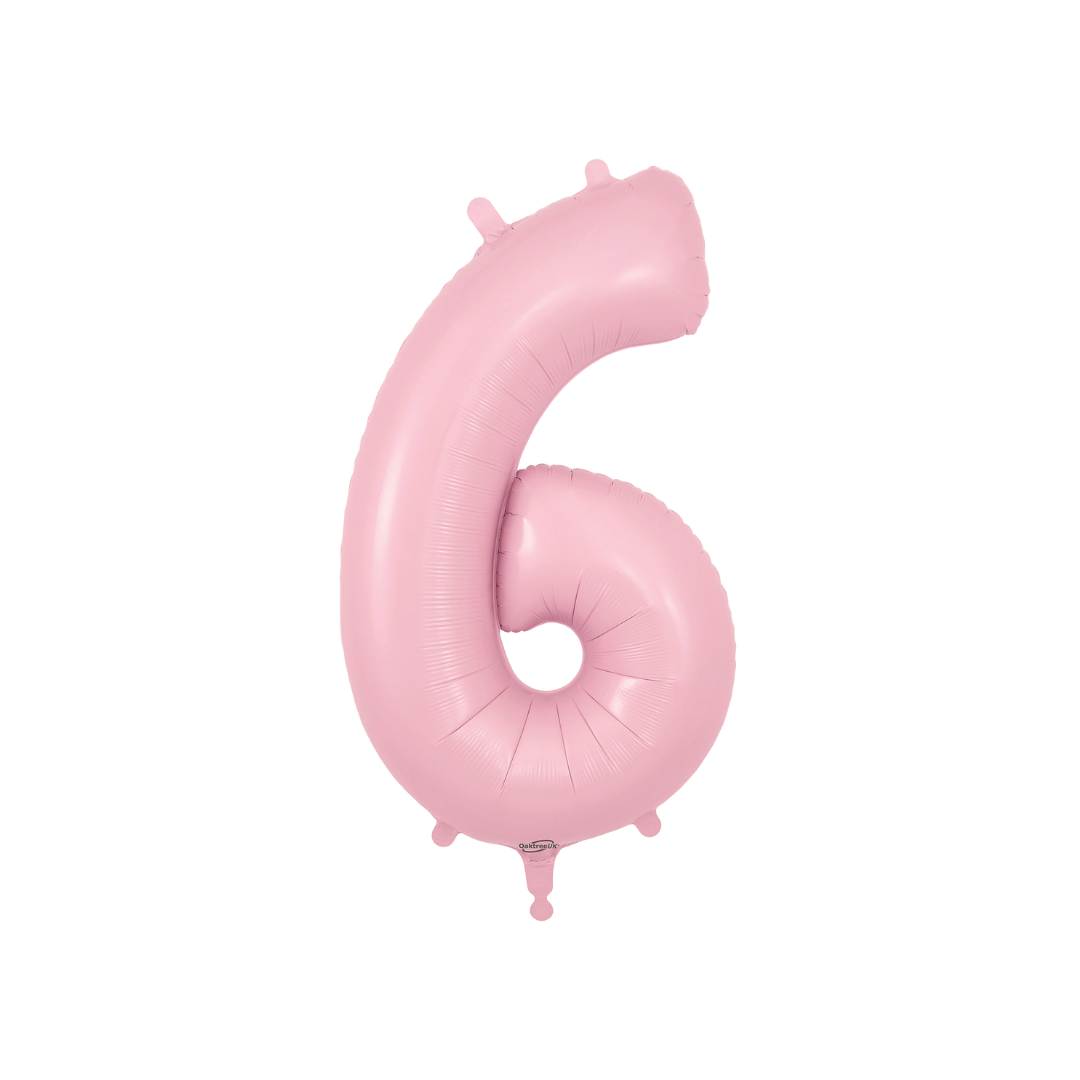 Matte pink number 6 foil balloon for birthday milestone from Parte Haus party supply store in Bethesda MD
