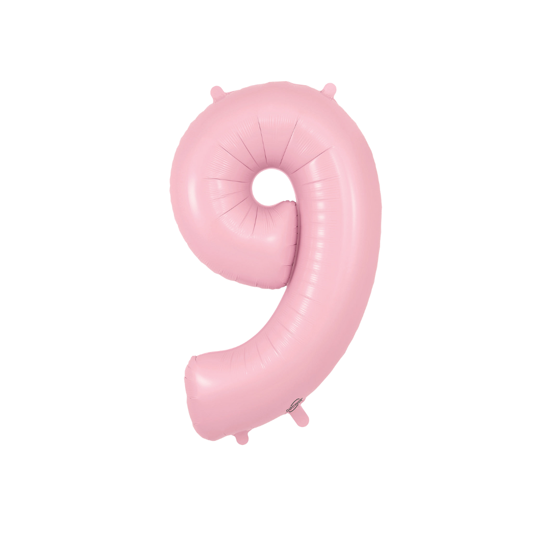 Matte pink number 9 foil balloon for birthday celebrations from Parte Haus party supply store in Bethesda MD