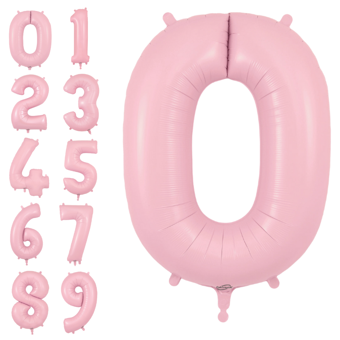 Matte pink 34in number foil balloon for birthday and milestone parties – from Parte Haus party supply store in Bethesda, Maryland