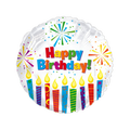 Multicolor foil balloon with candles and stars Happy Birthday design from Parte Haus party supply store in Bethesda MD