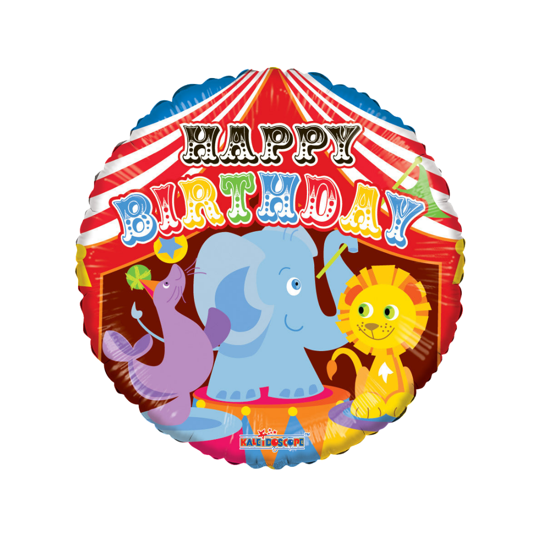 Multicolor circus animal foil balloon with elephant seal and lion for birthday from Parte Haus party supply store in Bethesda MD