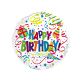 Multicolor foil balloon with Happy Birthday text and confetti birthday theme from Parte Haus party supply store in Bethesda Maryland