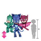 Multicolor PJ Masks foil balloon featuring Catboy Owlette and Gekko for birthday from Parte Haus party supply store in Bethesda Maryland