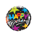 Multicolor happy birthday foil balloon with stars for birthday from Parte Haus party supply store in Bethesda MD