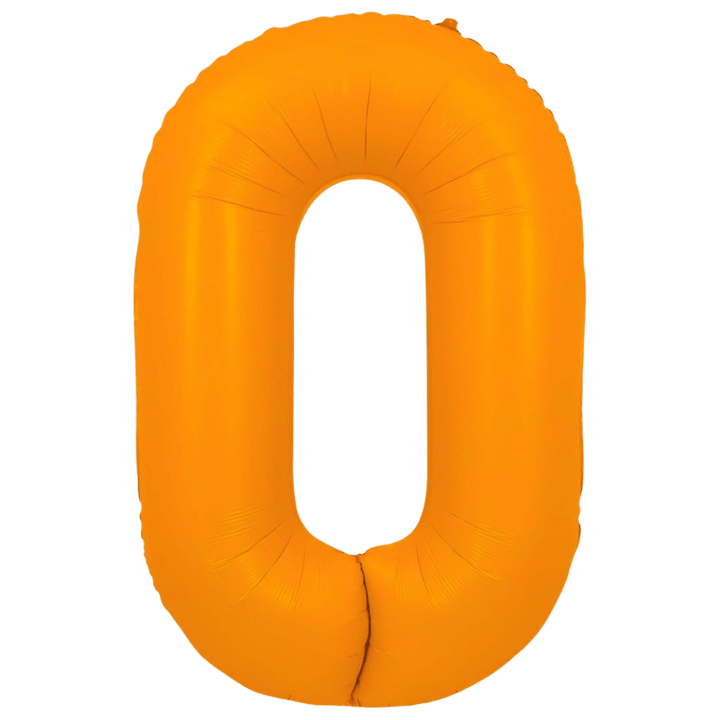 Neon orange 34in number 0 foil balloon for birthday parties from Parte Haus party supply store in Bethesda, MD.