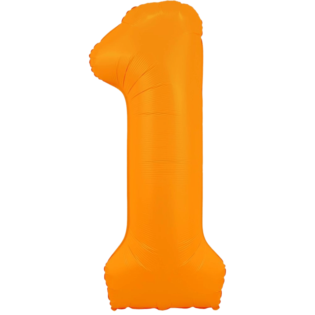 Neon orange 34in number 1 foil balloon for birthday parties from Parte Haus party supply store in Bethesda, Maryland.
