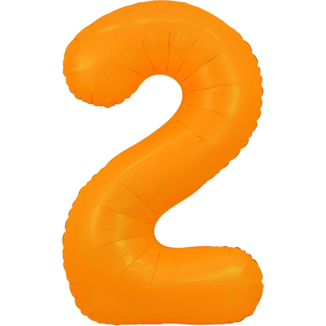 Neon orange 34in number 2 foil balloon for birthday parties from Parte Haus party supply store in Bethesda, MD.