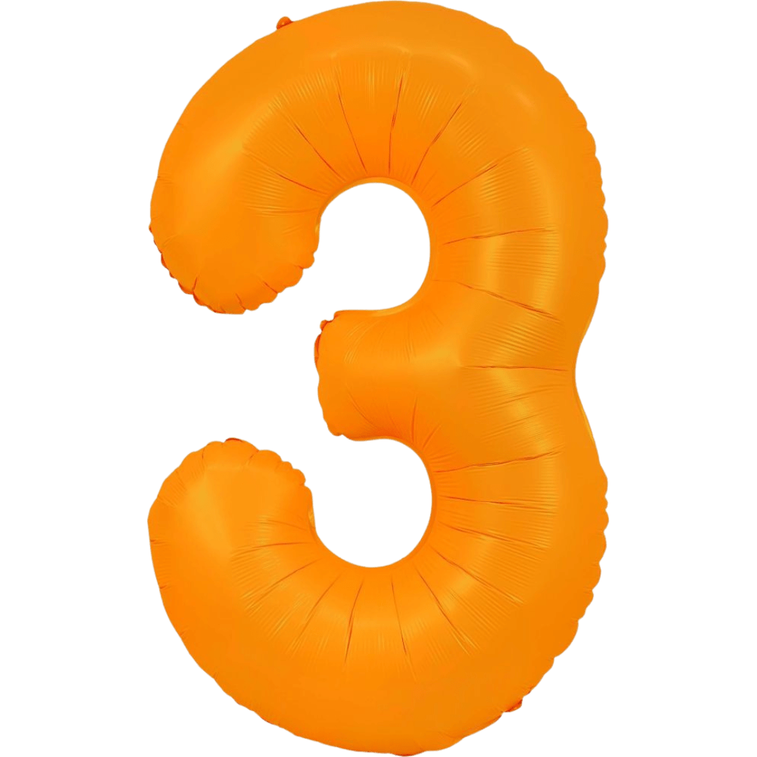 Neon orange 34in number 3 foil balloon for birthday parties from Parte Haus party supply store in Bethesda, Maryland.