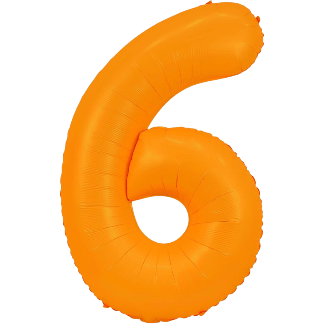 Neon orange number 6 foil balloon for birthday from Parte Haus party supply store in Bethesda Maryland