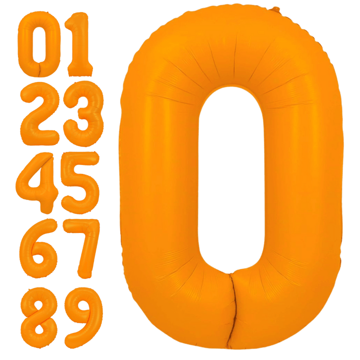 Neon orange 34in number foil balloon for birthday parties – from Parte Haus party supply store in Bethesda, Maryland.