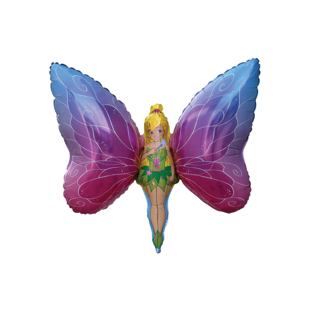 Ombre 38in Tinker Bell foil balloon with colorful fairy wings for birthday parties – from Parte Haus in Bethesda, Maryland.