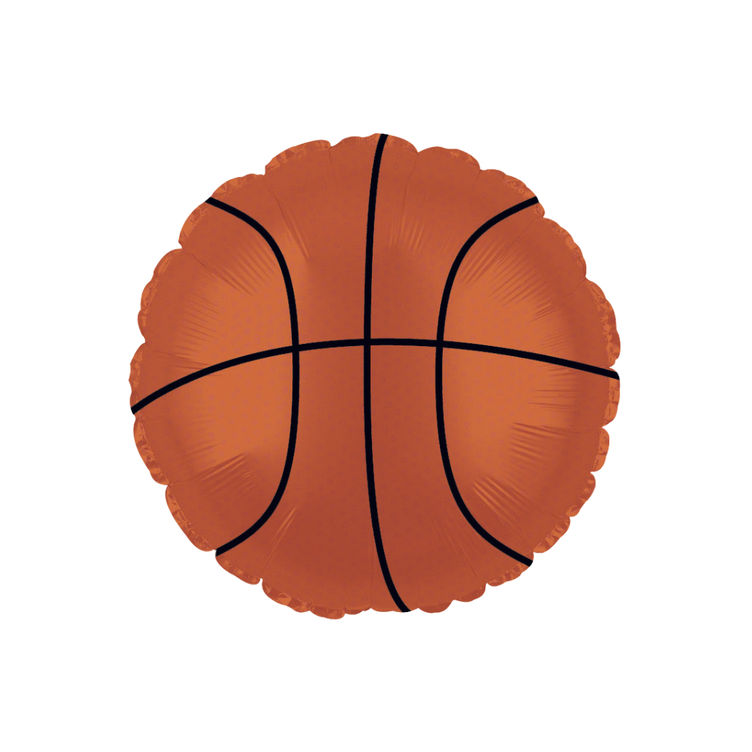 Orange 18in basketball foil balloon for sports birthday parties – from Parte Haus party supply store in Bethesda, Maryland.
