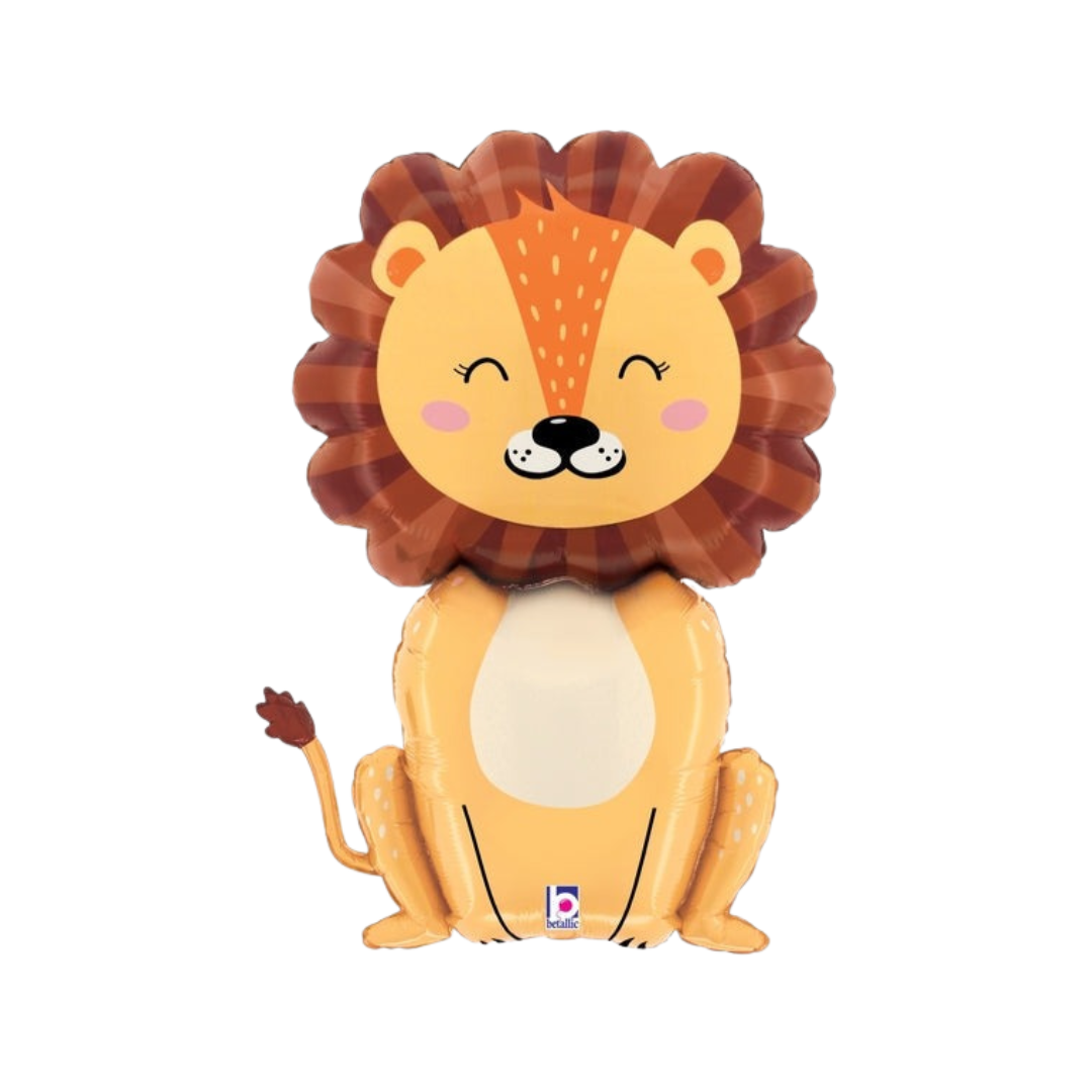orange lion foil balloon with cute face for jungle birthday from Parte Haus party supply store in Bethesda MD