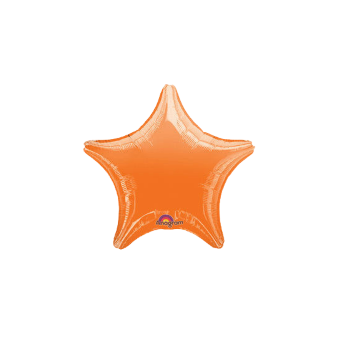 Orange 18in star foil balloon for birthday parties from Parte Haus party supply store in Bethesda, MD.