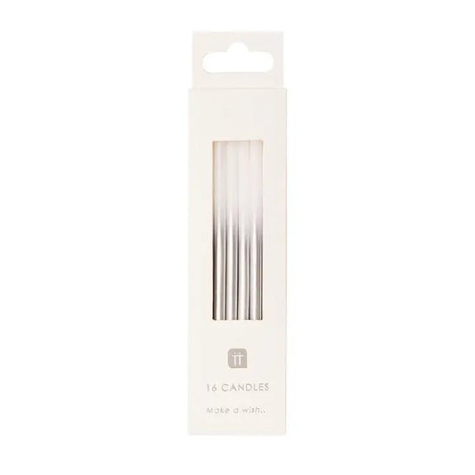White and Silver Birthday Candles - 16 Pack