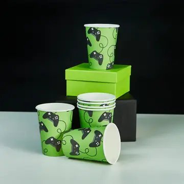 Green video game controller cups perfect for gamer birthday from Parte Haus party supply store in Bethesda MD