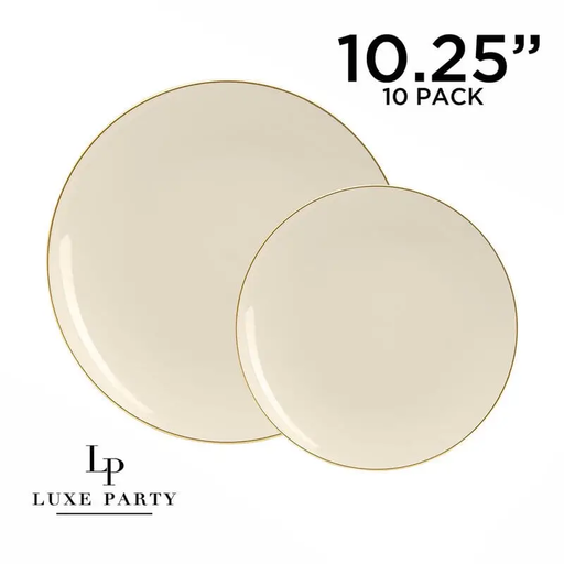 Cream White Gold Rimmed Plastic Plates - 2 sizes