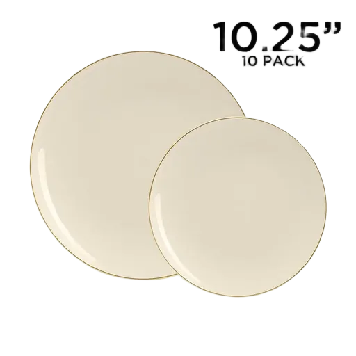 Cream White Gold Rimmed Plastic Plates - 2 sizes