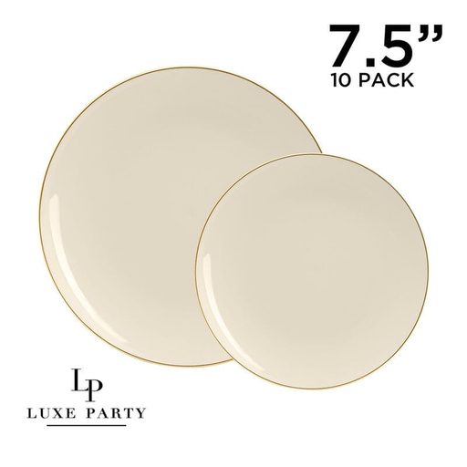 Cream White Gold Rimmed Plastic Plates - 2 sizes