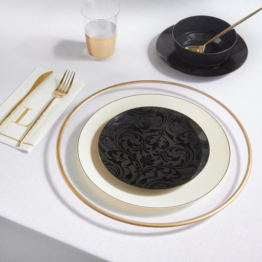 Cream White Gold Rimmed Plastic Plates - 2 sizes