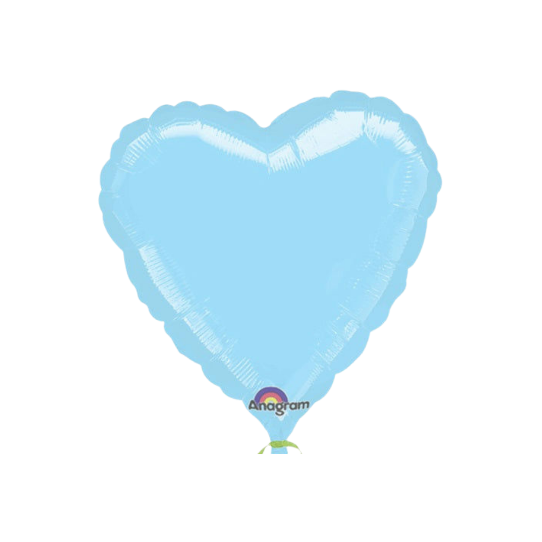 Pastel blue 18in heart foil balloon for baby shower and gender reveal parties – from Parte Haus party supply store in Bethesda, MD.