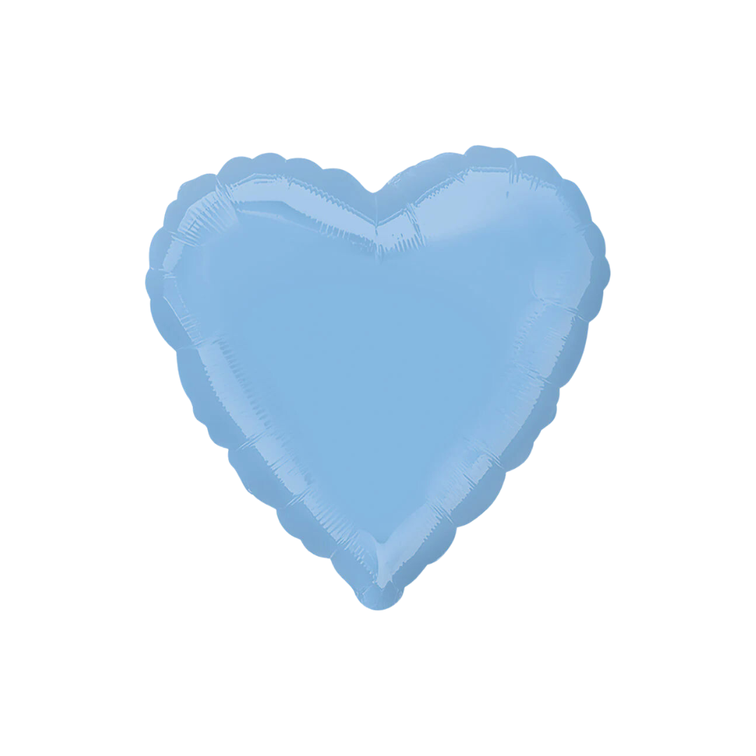 Pastel blue 18in heart foil balloon with shiny finish for wedding or birthday parties – from Parte Haus party supply store in Bethesda, Maryland.