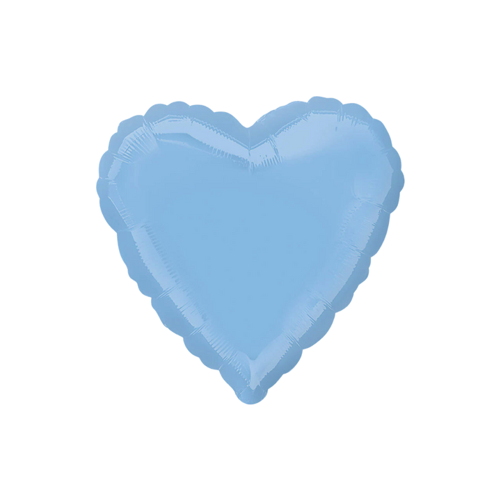 Pastel blue 18in heart foil balloon with shiny finish for wedding or birthday parties – from Parte Haus party supply store in Bethesda, Maryland.