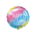 Pastel gradient foil balloon with Happy Birthday text birthday theme from Parte Haus party supply store in Bethesda Maryland