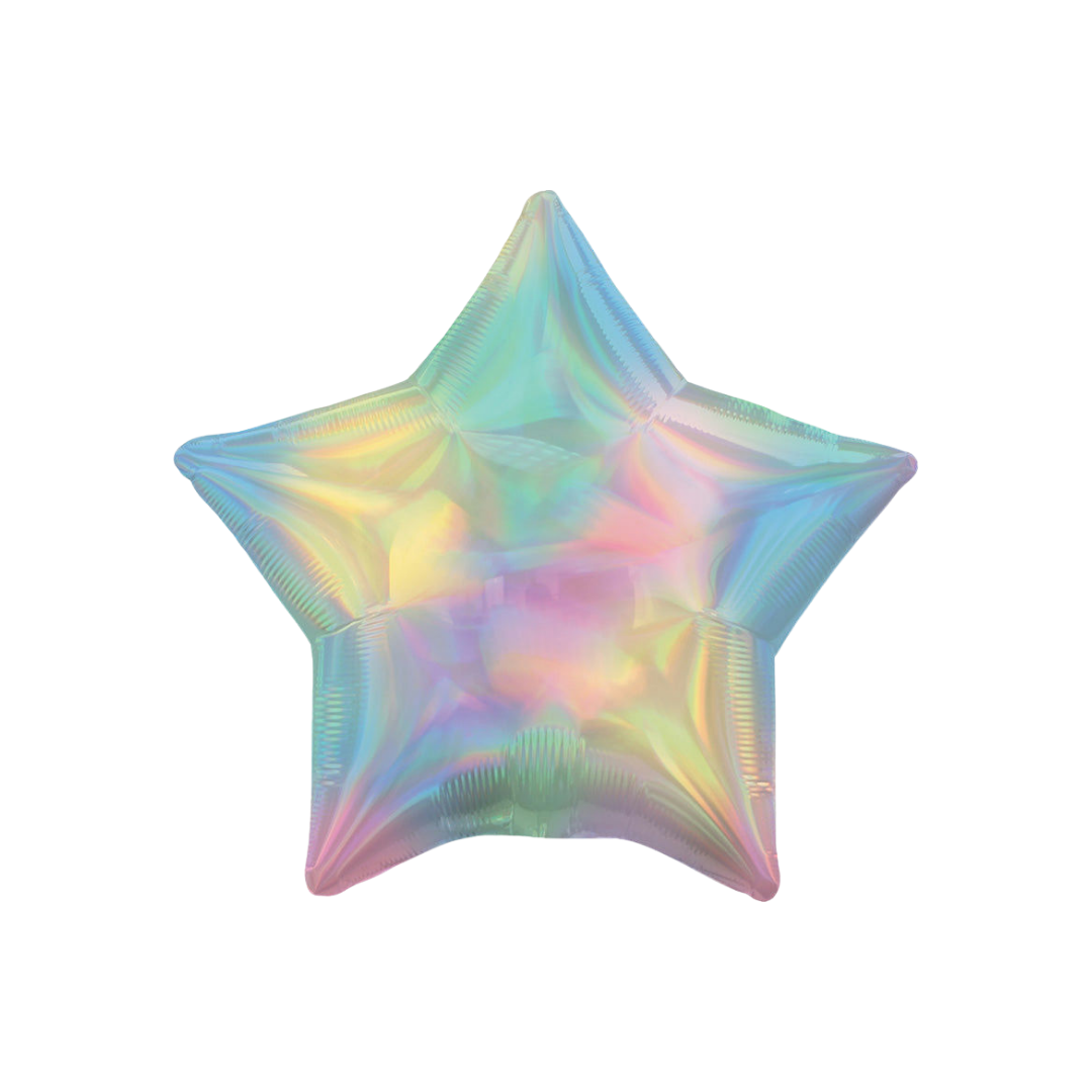 Pastel iridescent 18in star foil balloon with rainbow shimmer for baby showers – from Parte Haus party supply store in Bethesda, MD.
