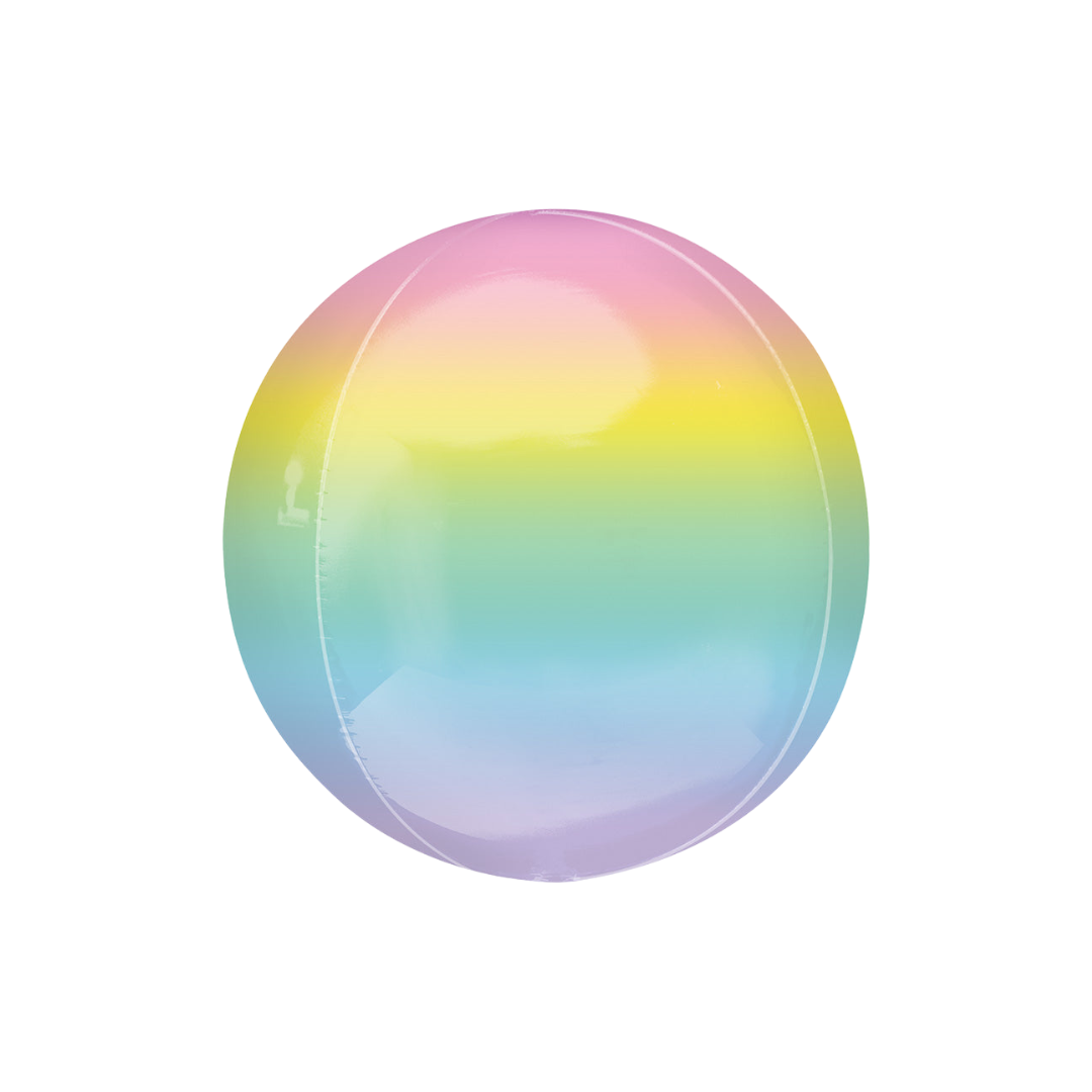 Pastel ombre 16in orbz foil balloon for birthday and baby shower parties – from Parte Haus party supply store in Bethesda, Maryland.