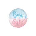 Pastel pink and blue foil balloon with Boy or Girl text gender reveal from Parte Haus party supply store in Bethesda Maryland