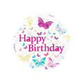Pastel pink butterfly garden foil balloon with happy birthday text birthday theme from Parte Haus party supply store in Bethesda MD