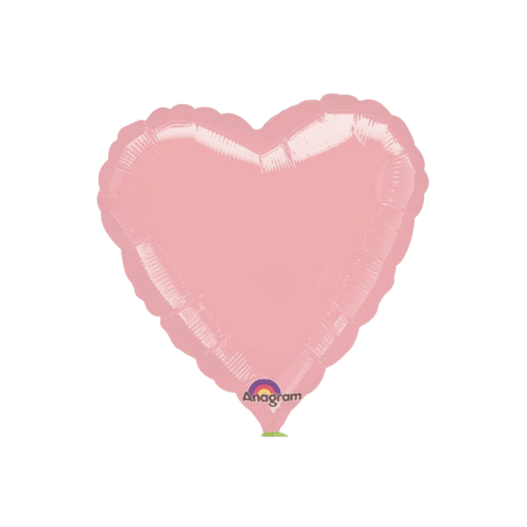 Pastel pink 18in heart foil balloon for baby shower and bridal shower parties – from Parte Haus party supply store in Bethesda, Maryland.