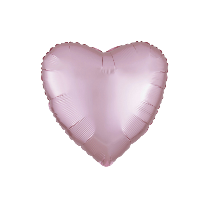 Satin pastel pink 18in heart foil balloon with smooth blush finish – from Parte Haus party supply store in Bethesda, MD.