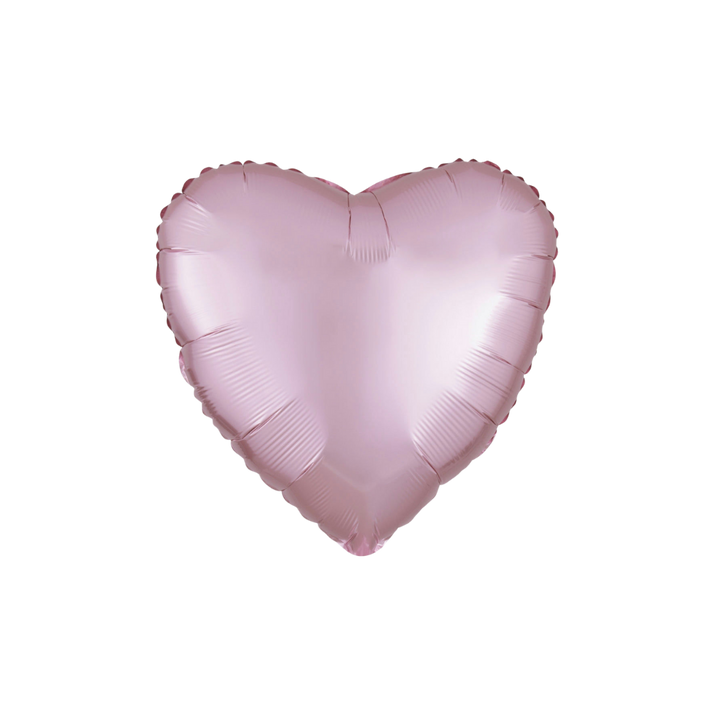 Satin pastel pink 18in heart foil balloon for baby showers, bridal events, and Valentine’s décor – from Parte Haus party supply store in Bethesda, MD.