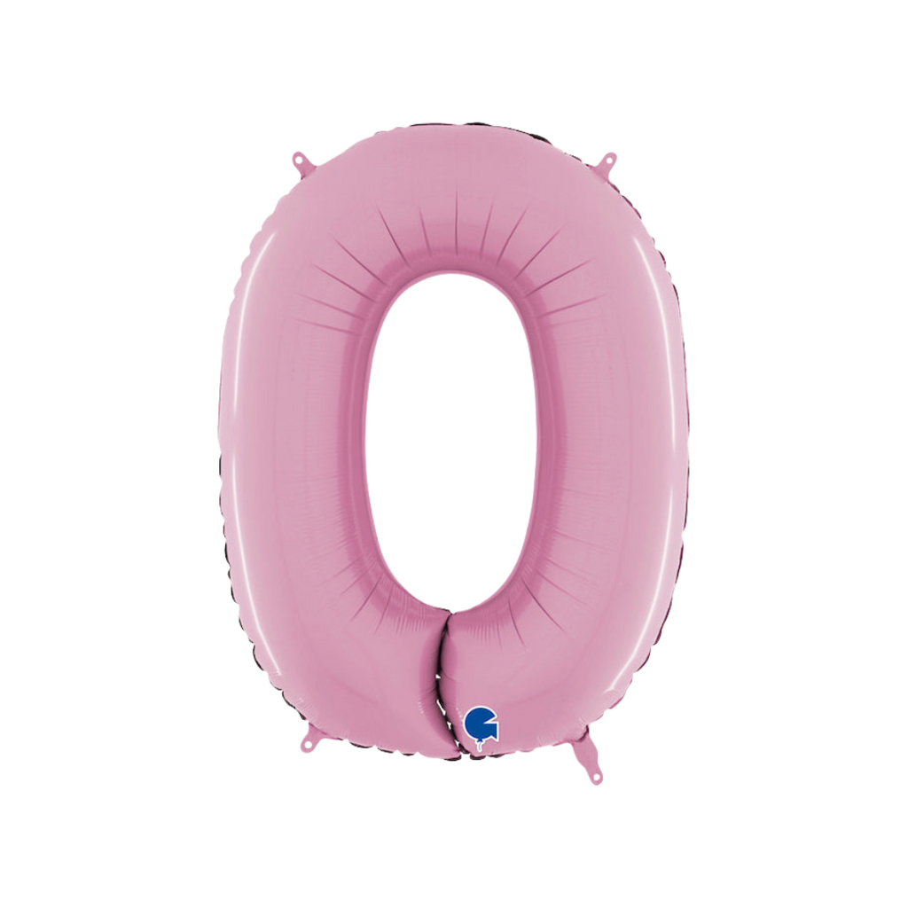 Pastel pink number 0 foil balloon birthday party decoration from Parte Haus party supply store in Bethesda MD