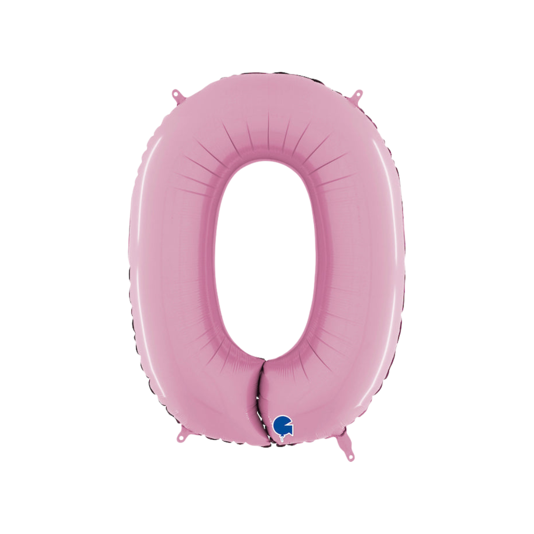 Pastel pink 26in midsize number 0 foil balloon for birthday and milestone parties – from Parte Haus party supply store in Bethesda, Maryland.