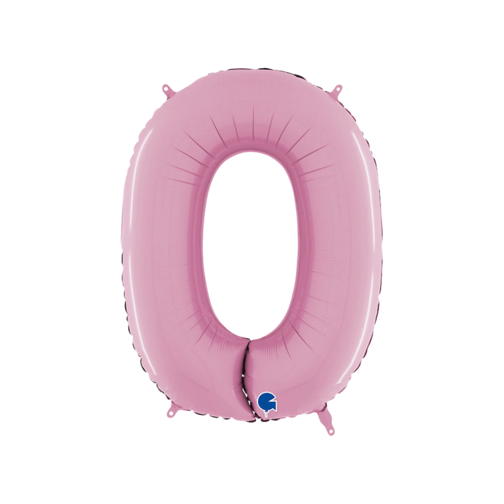 Pastel pink 26in midsize number 0 foil balloon for birthday and milestone parties – from Parte Haus party supply store in Bethesda, Maryland.