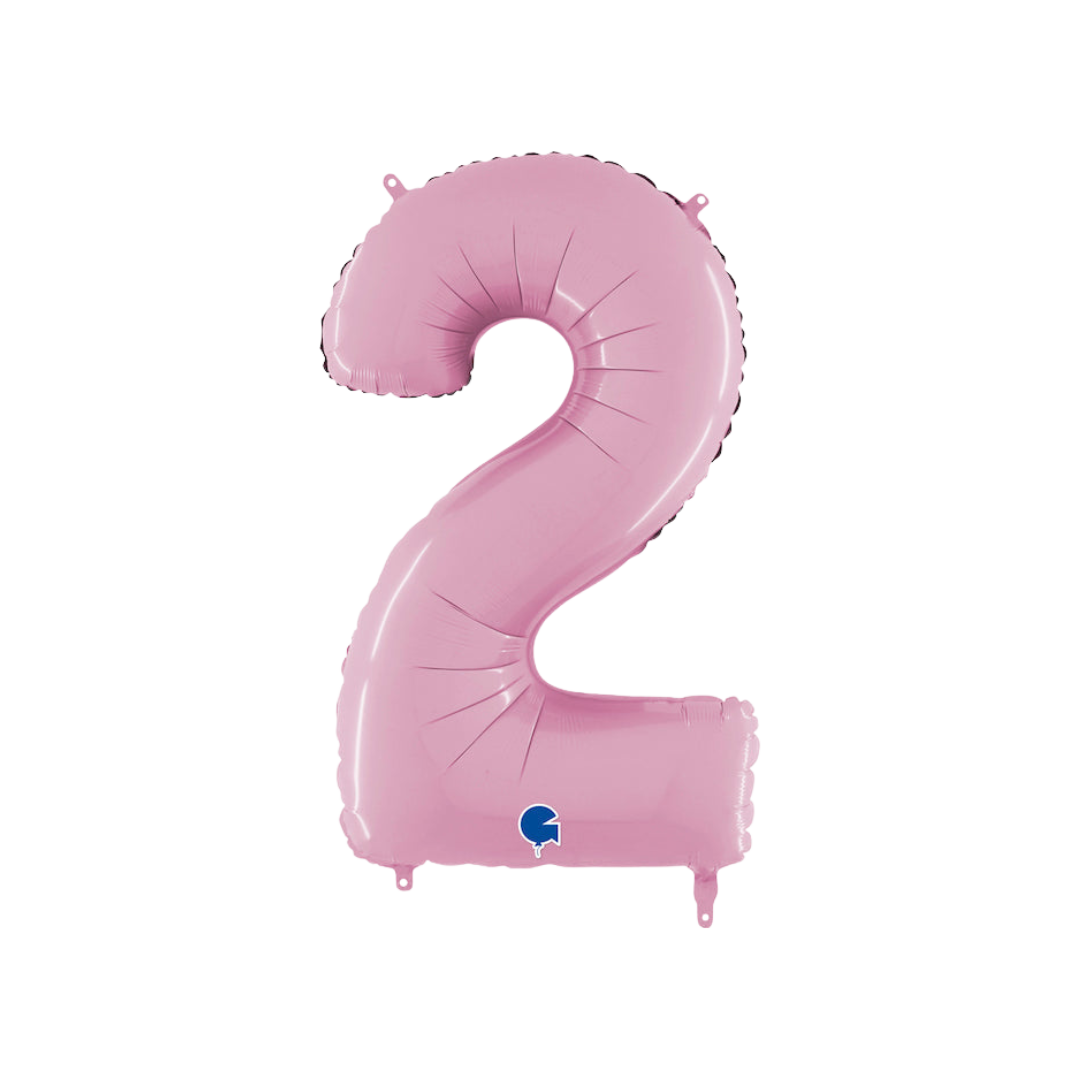 Pastel pink 26in midsize number 2 foil balloon for birthday and milestone parties – from Parte Haus party supply store in Bethesda, Maryland.