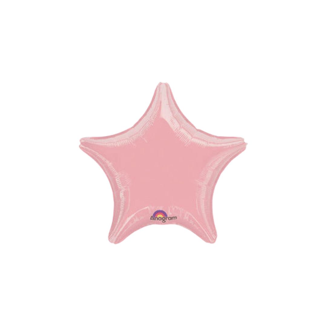 Pastel pink 18in star foil balloon for baby shower and gender reveal parties – from Parte Haus party supply store in Bethesda, Maryland.